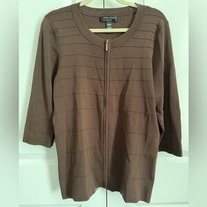 Cable & Gauge Woman Brown Textured Knit Zip Front Cardigan 3/4 Sleeve Size 1X